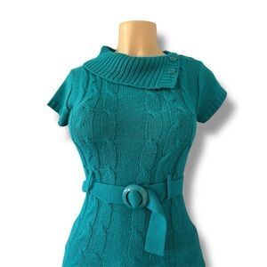 Teal Cable Knit Sweater with Belt